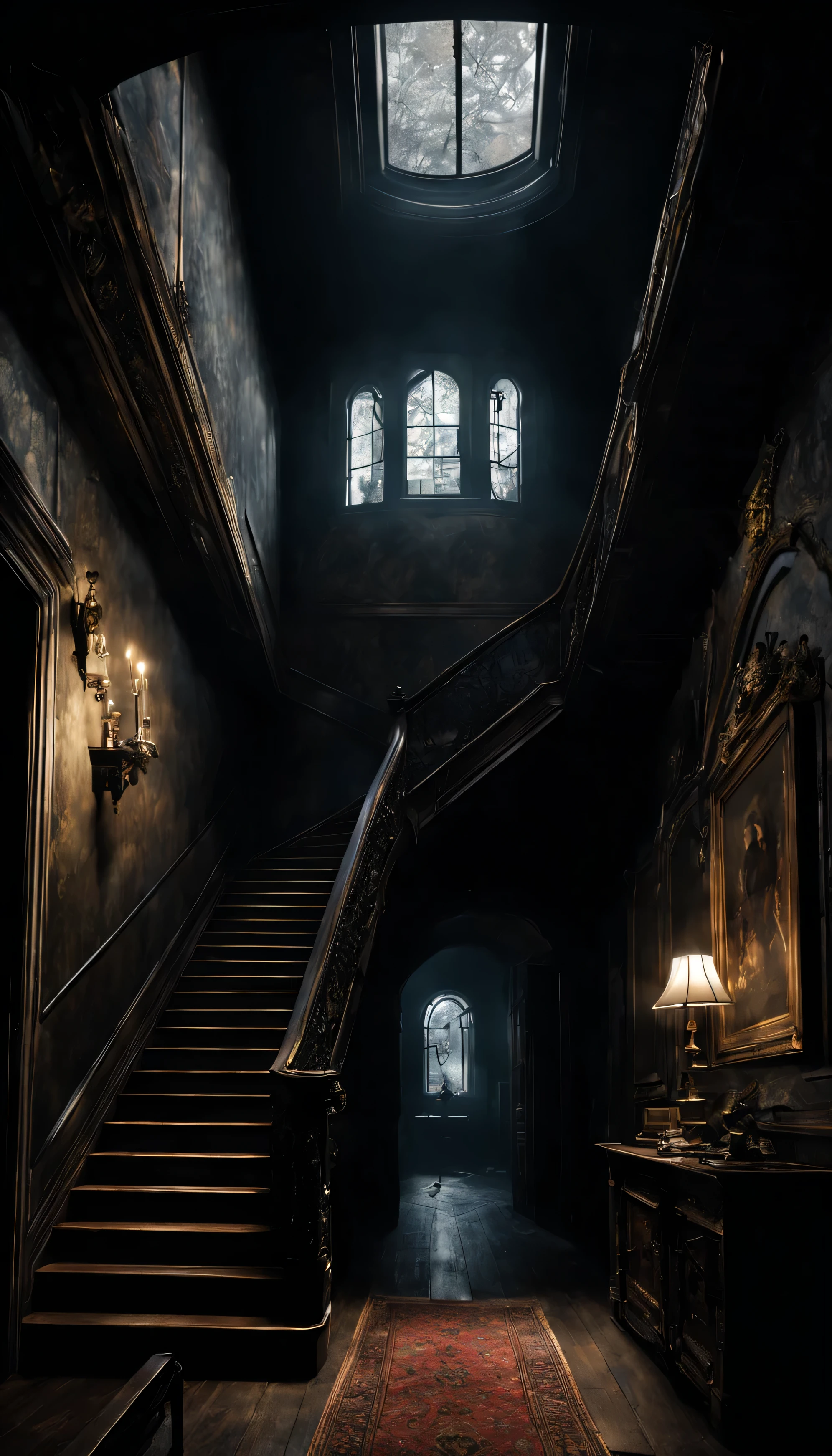 Shadow house, epic interior, scarry, highly detailed interior,