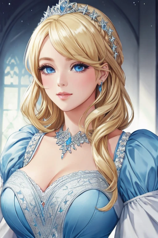 Cinderella in a dress, portrait, Detailed eyes, high detail, long eyelashes, Beautiful face, blonde