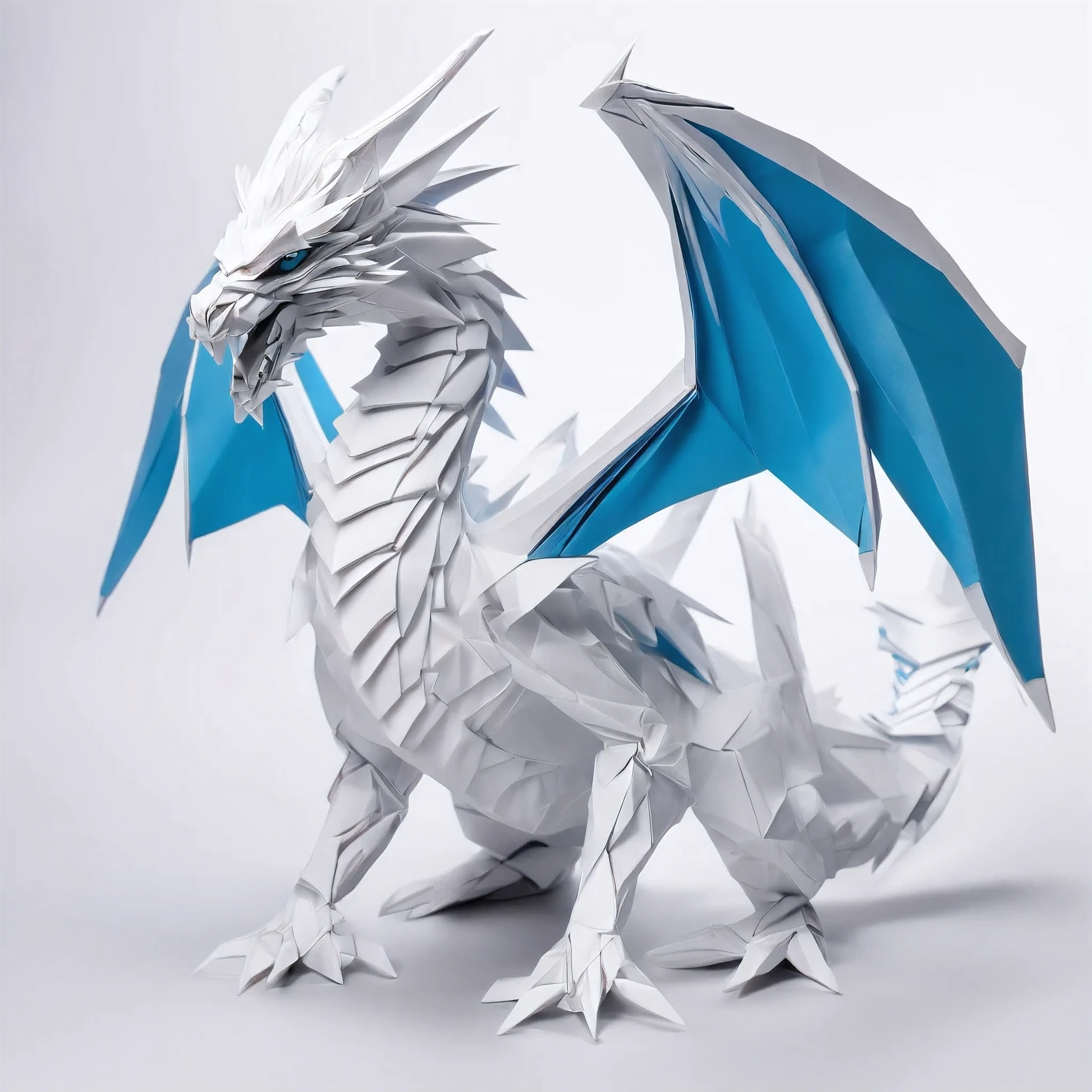 Blue-eyed white dragon(Yu-Gi-Oh),simply white background，detailed linework，intricate details，masterpiece