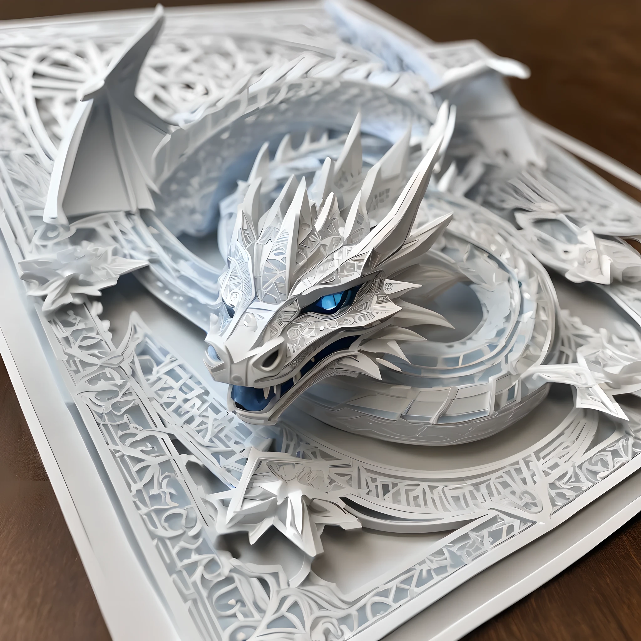 Blue-eyed white dragon(Yu-Gi-Oh),simply white background,detailed linework,intricate details,masterpiece