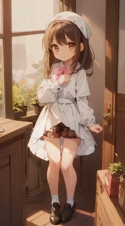 koganetsukioka, kogane tsukioka, (brown eyes:1.5), brown hair, hair tie, ponytail,
BREAK bare legs, blue skirt, collarbone, collared shirt, miniskirt, shirt, short sleeves, skirt, tented shirt, tied shirt, tight clothes, tight shirt, white shirt, wing collar,
BREAK looking at viewer,
BREAK outdoors,
BREAK (masterpiece:1.2), best quality, high resolution, unity 8k wallpaper, (illustration:0.8), (beautiful detailed eyes:1.6), extremely detailed face, perfect lighting, extremely detailed CG, (perfect hands, perfect anatomy),(white panties:1.5), (skrit lift:1.5), standing, small breasts, (short, tiny, little:1.5), blush, embarrassed,from below, cowboy shot, dutch angle