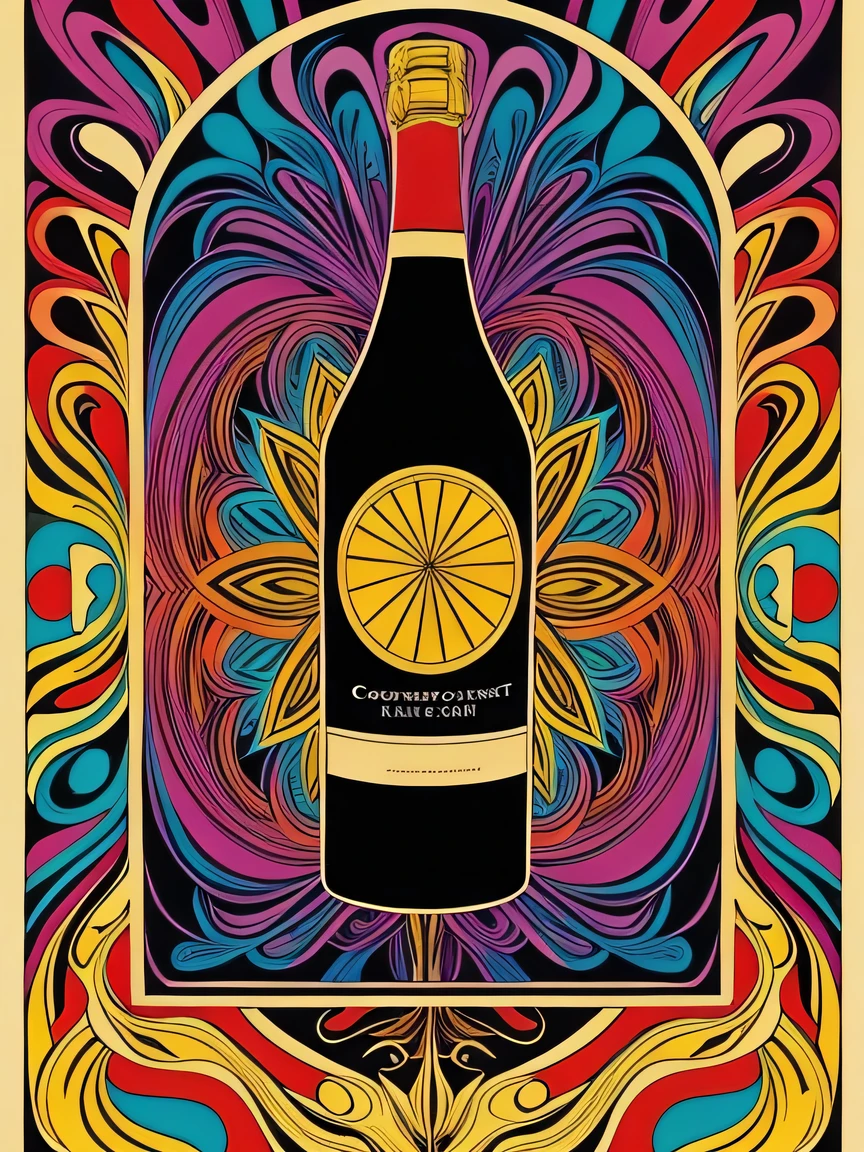 psychedelic  style poster,  classic poster, (best quality), masterpiece, advertisement for wine, 