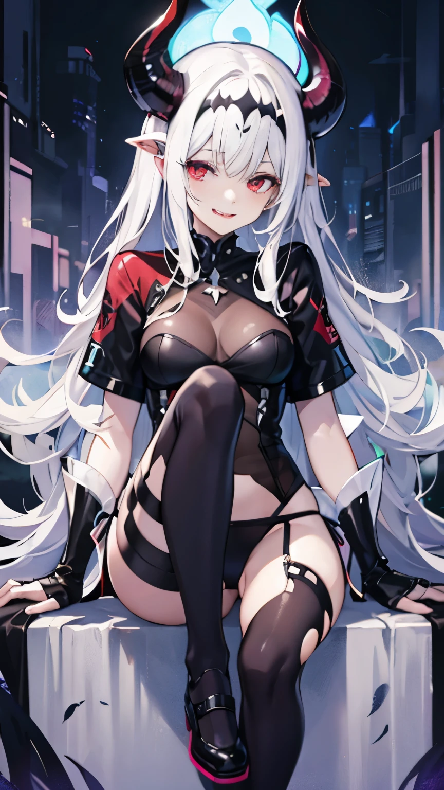 pale skin,dark风,wearing leg rings,long white hair,black eye shadow,red eyes,Abstinence,dark,goat horn,sickle,grim Reaper,sitting,succubus,Open the legs,Smile,Sticking out tongue,Battle damage,Broken clothes,camel toe
,puppy