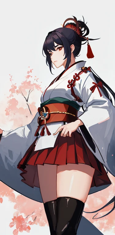 A female samurai wearing a short skirt, view from below her legs