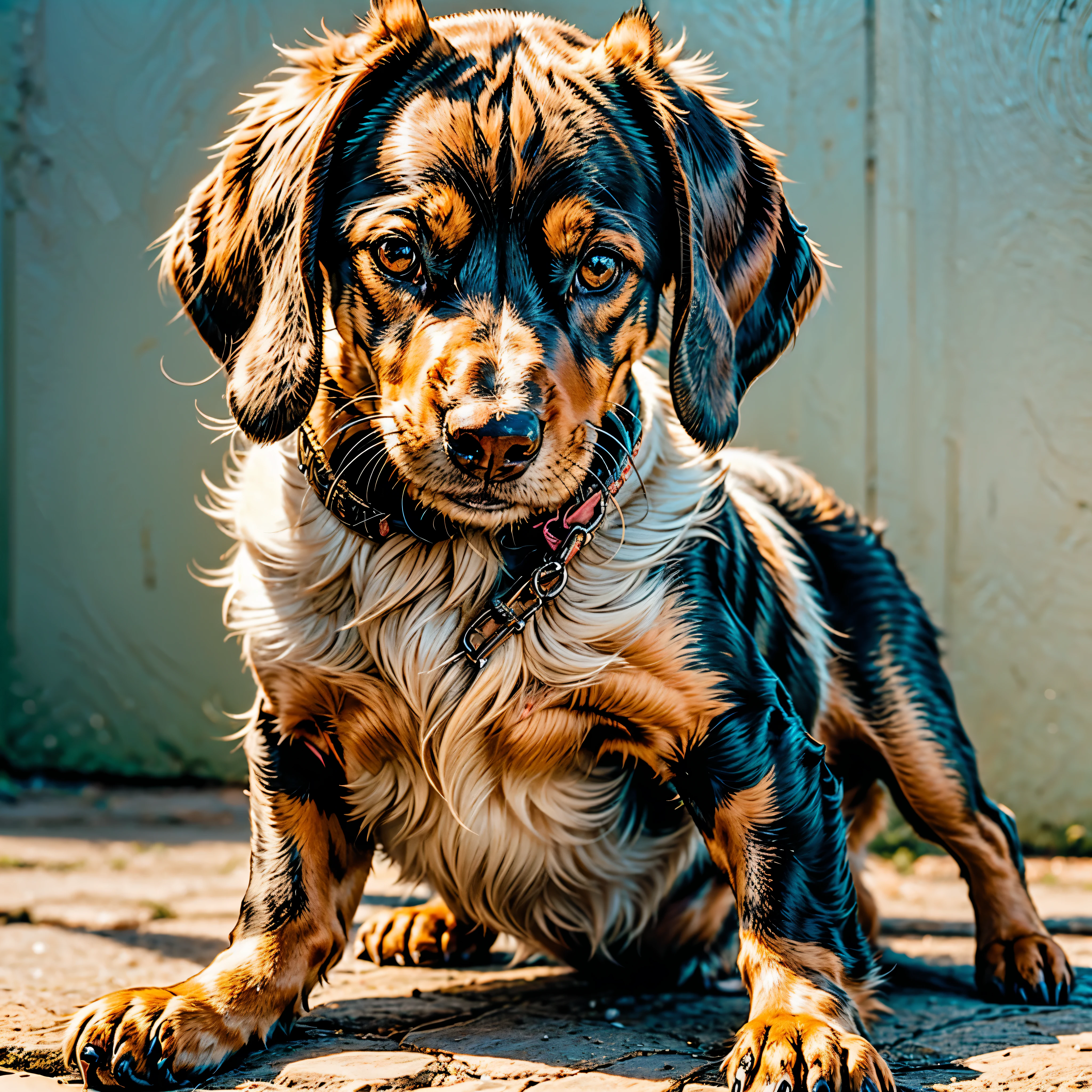 glowing animals Dog "Produces ultra-high-resolution images of chic miniature Dachshund dogs, In Classic Cat Poses. Advanced macro photography techniques are used to bring out the intricate details of the miniature Dachshund dog's black coat, mustache, e olhos expressivos. exposure." Place the camera at eye level with the miniature dachshund dog to create an intimate connection between the viewer and the subject of the miniature dachshund dog. Implemente uma abertura ampla para criar uma profundidade de campo rasa, making the miniature dachshund dog stand out clearly against a softly blurred background. Enhance lighting to highlight the textures and contours of your miniature dachshund dog's body, e use software para remover sombras duras e criar uma atmosfera aconchegante. Pick up the Miniature Dachshund dog in a relaxed position, mas equilibrado, Showing Flexibility and Grace. Tente capturar momentos de movimento natural, alongamento, Grooming, etc. to convey an authentic feeling. We implement post-processing techniques that improve image clarity, Contraste, and color balance, Preserving Every Aspect of Your Miniature Dachshund Dog, From its intricate patterns to its intense gaze, renderizando-o em detalhes impressionantes. finalmente, Capture a fleeting moment that conveys the gentle beauty and innate grace of the Miniature Dachshund and celebrates the Miniature Dachshund's unique essence of curiosity and poise. " Chamado Pingo. Idade Idoso --v 6 --s 1000 --c 20 --q 20 --chaos 100