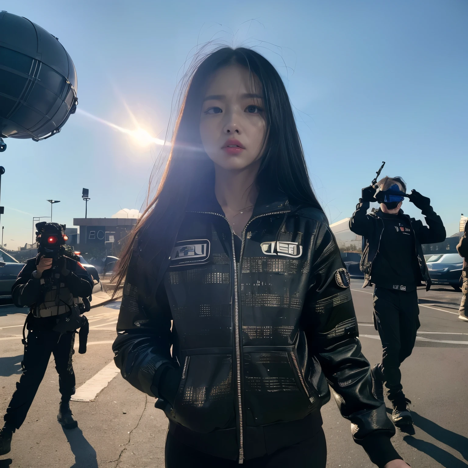 (Hyper-realistic, 8K, Masterpiece, Ultra High Definition, Alien invasion scene: 1.5), (Detailed textures and shadows: 1.4), Extraterrestrial beings, Invasion fleet, Fierce eyes, Tension-filled atmosphere, Smoke and debris, Cityscape in the background, (Cinematic and immersive: 1.3), Dramatic lighting, (Epic scale: 1.3), Realistic sound effects, (Sense of urgency: 1.2), Abduction scene, Intense focus, Military response, Alien technology, Alien language symbols, Invasion forces, (Noir