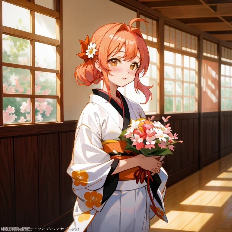 anime girl in kimono outfit holding a bouquet of flowers, haruno sakura, yayoi kasuma, guweiz, anime visual of a cute girl, hints of yayoi kasuma, official art, inspired by Nishikawa Sukenobu, artwork in the style of guweiz, sakimi chan, illustrious makinami, rin, shikamimi