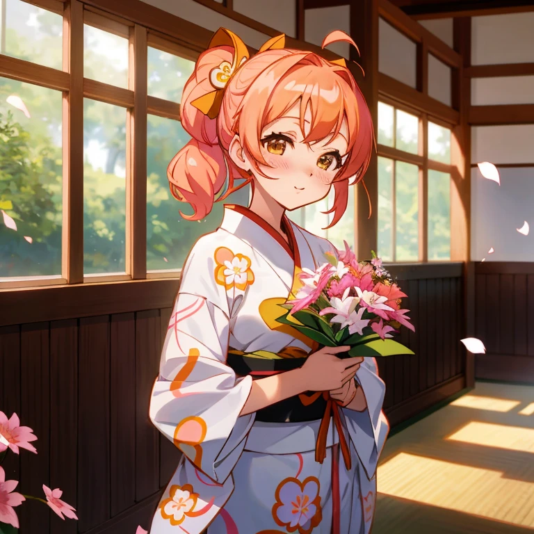 anime girl in kimono outfit holding a bouquet of flowers, haruno sakura, yayoi kasuma, guweiz, anime visual of a cute girl, hints of yayoi kasuma, official art, inspired by Nishikawa Sukenobu, artwork in the style of guweiz, sakimi chan, illustrious makinami, rin, shikamimi