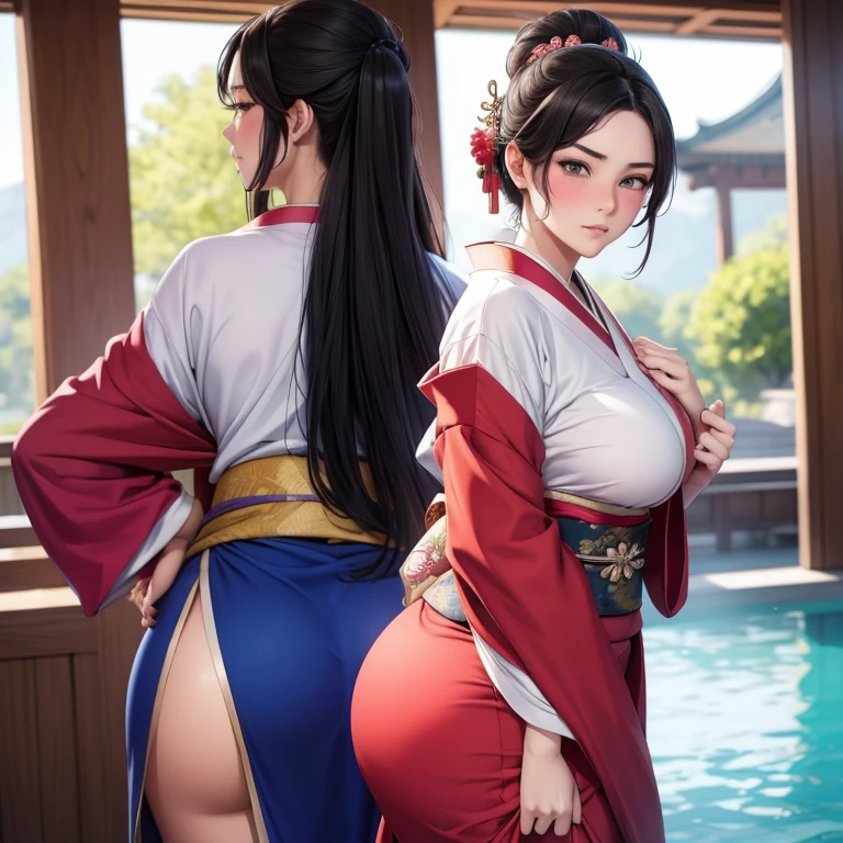 Blushing Mulan in a kimono, soft big butt