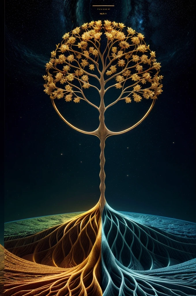 (Evolution of life)、Fibonacci、the golden ratio、melted wax、Visible brush strokes、3D tessellation wireframe、neural graphic、neurons、The Tree of Life、Farbe、tenderness、passion、The ultra -The high-definition、8K UHD、masterpiece