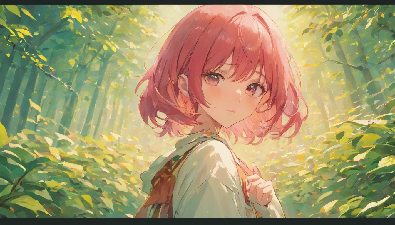shiny pink hair、Neutral face、Red pink、Rich in color、Beautie、Wearing white clothes、well-styled、小柄、Super beautiful、high-level image quality、4K、8k、In the wilderness、autumnal、Colored leaves、two people、flashy pose、Being under a tree with winter leaves