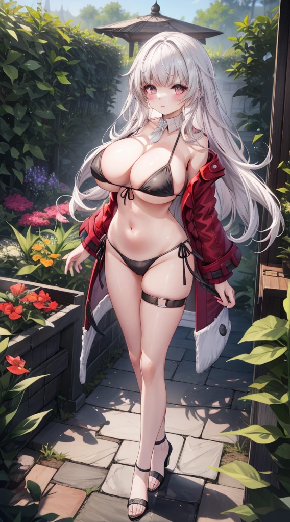klara,1girl, white hair, long hair, red eyes, (Beautiful,Huge_Breasts:1.3),
BREAK
, 1girl, solo, Standing in the garden, full body, full figure,
BREAK
, Garden,
BREAK
, Bikini, minibikini
BREAK
, official art, extremely detailed CG unity 8k wallpaper, perfect lighting, Colorful, (best_quality:1.0), ultra high res,4K, ultra-detailed, 8K, HDR, high resolution, absurdres:1.2, film grain, blurry background, (vibrant_color:1.2), (beautiful_face:1.5), (narrow waist),