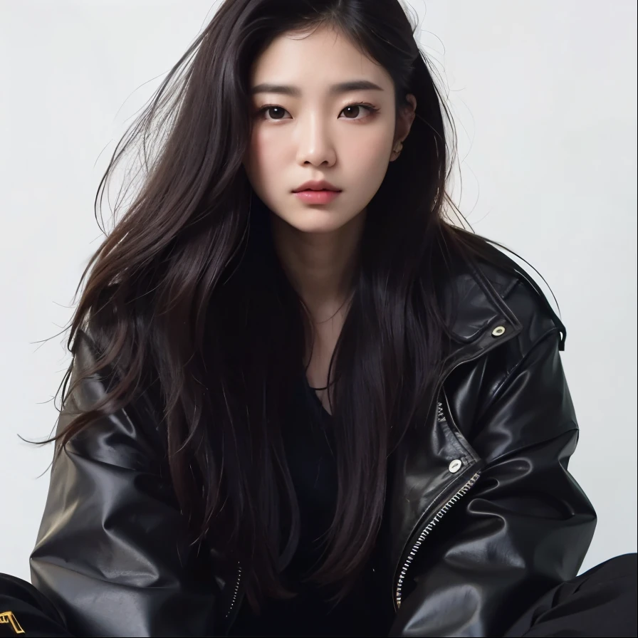 a close-up of a woman sitting on the floor in a jacket, asian features, Asian with long hair, young asian, jaeyeon nam, Jinyoung Canela, gema chen, linda mulher coreana jovem, Xisionwu, gongbi, uma young asian, Southeast Asian with round face, Lulu Chen, Mulher sul-coreana bonita, beautiful asian girl