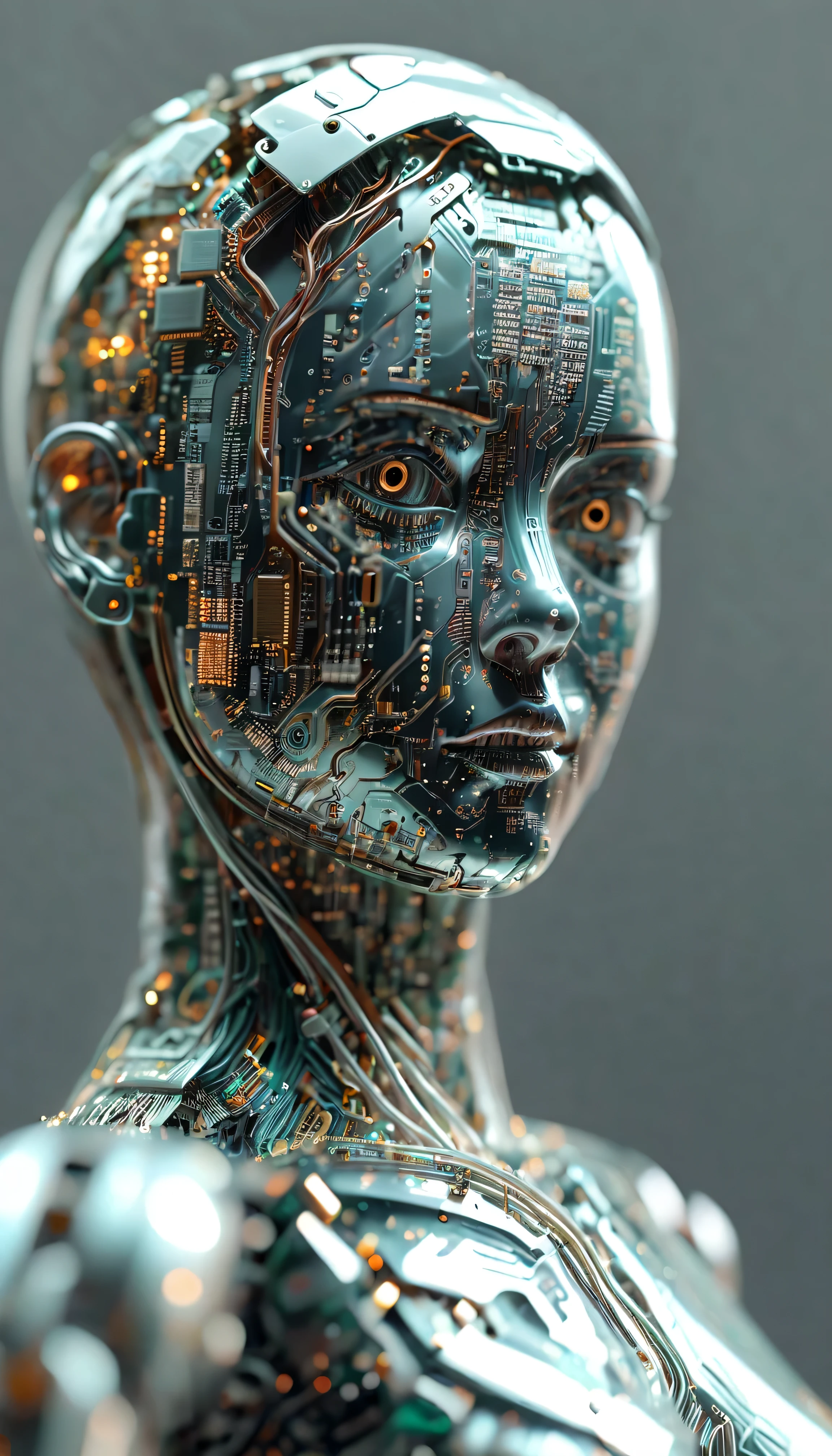 A transparent hand made out of circuitboard, looking forward, front view, looks beautiful and aesthetic, an android robot feeding them, soothing, real picture,