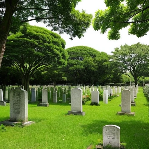 A cemetery rich in nature on a vast site overseas like the one shown in the photo