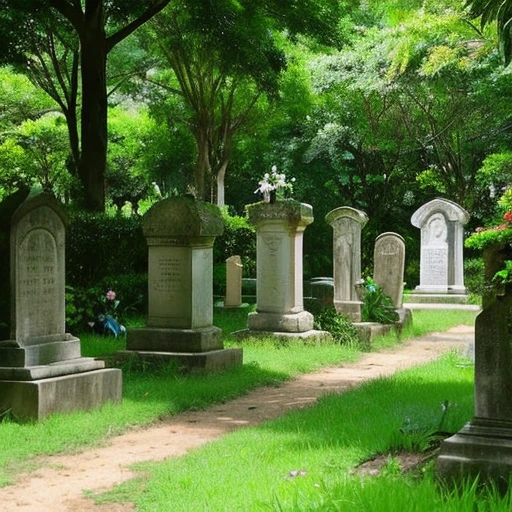 A cemetery rich in nature on a vast site overseas like the one shown in the photo