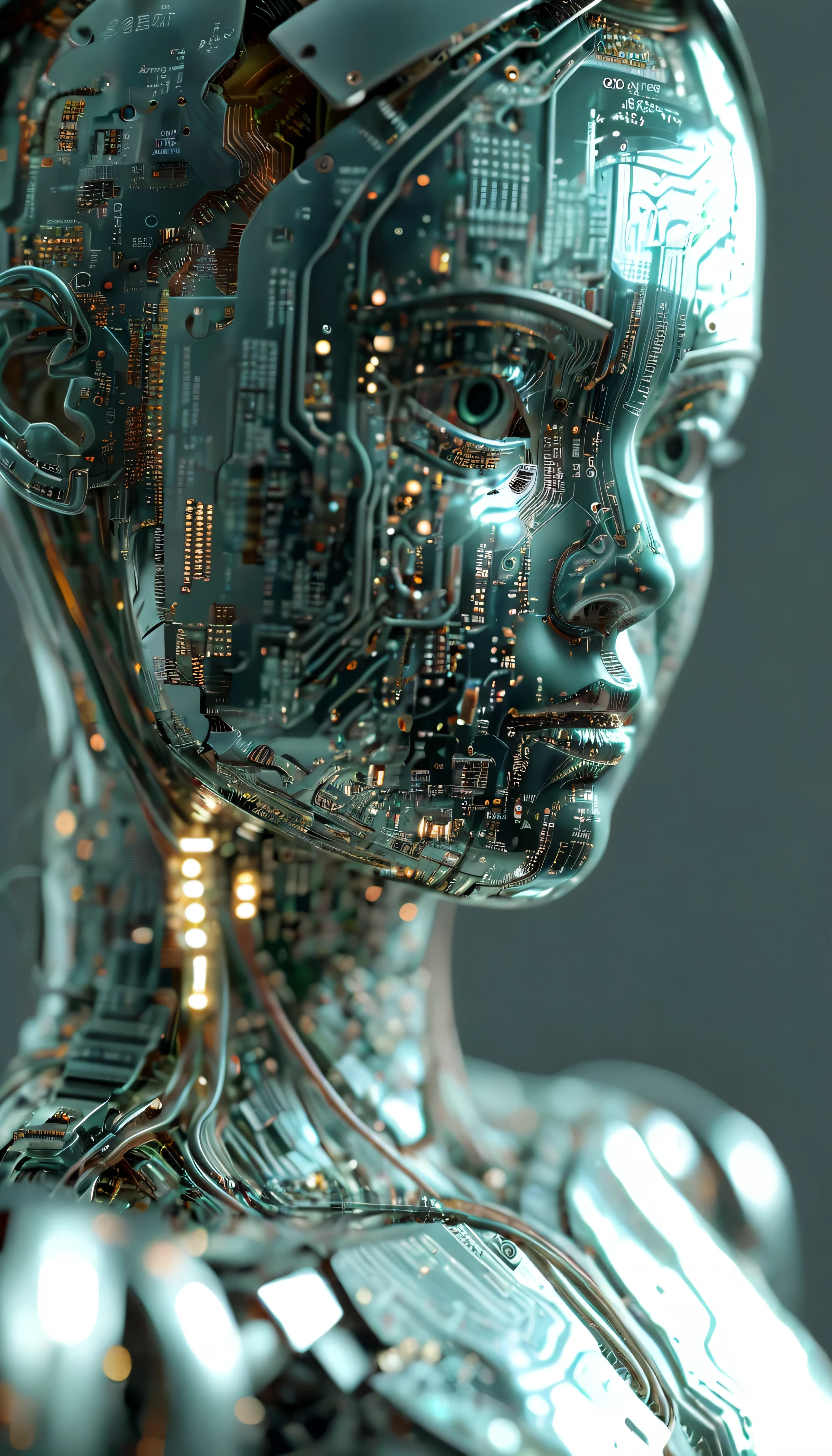 A transparent hand made out of circuitboard, looking forward, front view, looks beautiful and aesthetic, an android robot feeding them, soothing, real picture,