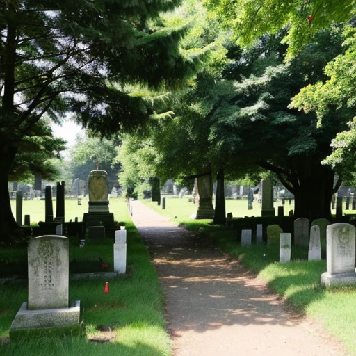 Entrance to a cemetery surrounded by nature on a vast site overseas, like the one pictured here.。There are few gravestones