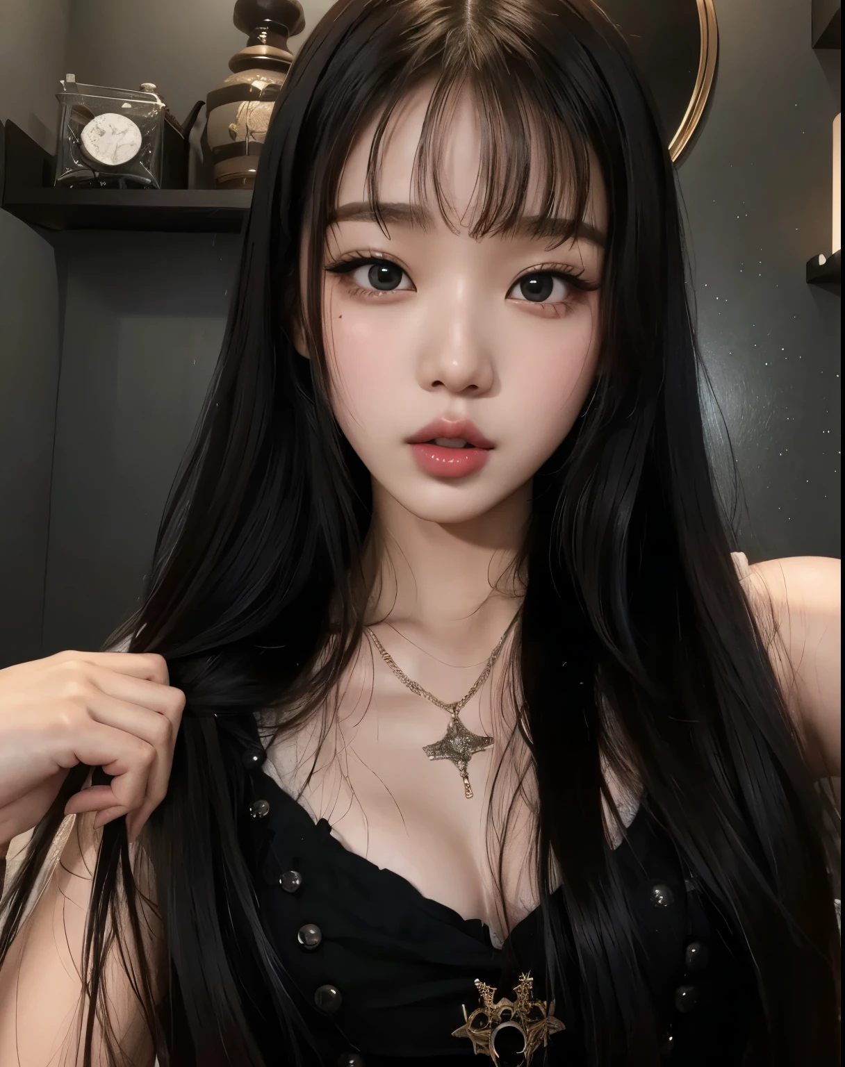 Wonyoung from IVE face, foto realista, ultra HD, 8k, big juicy lips