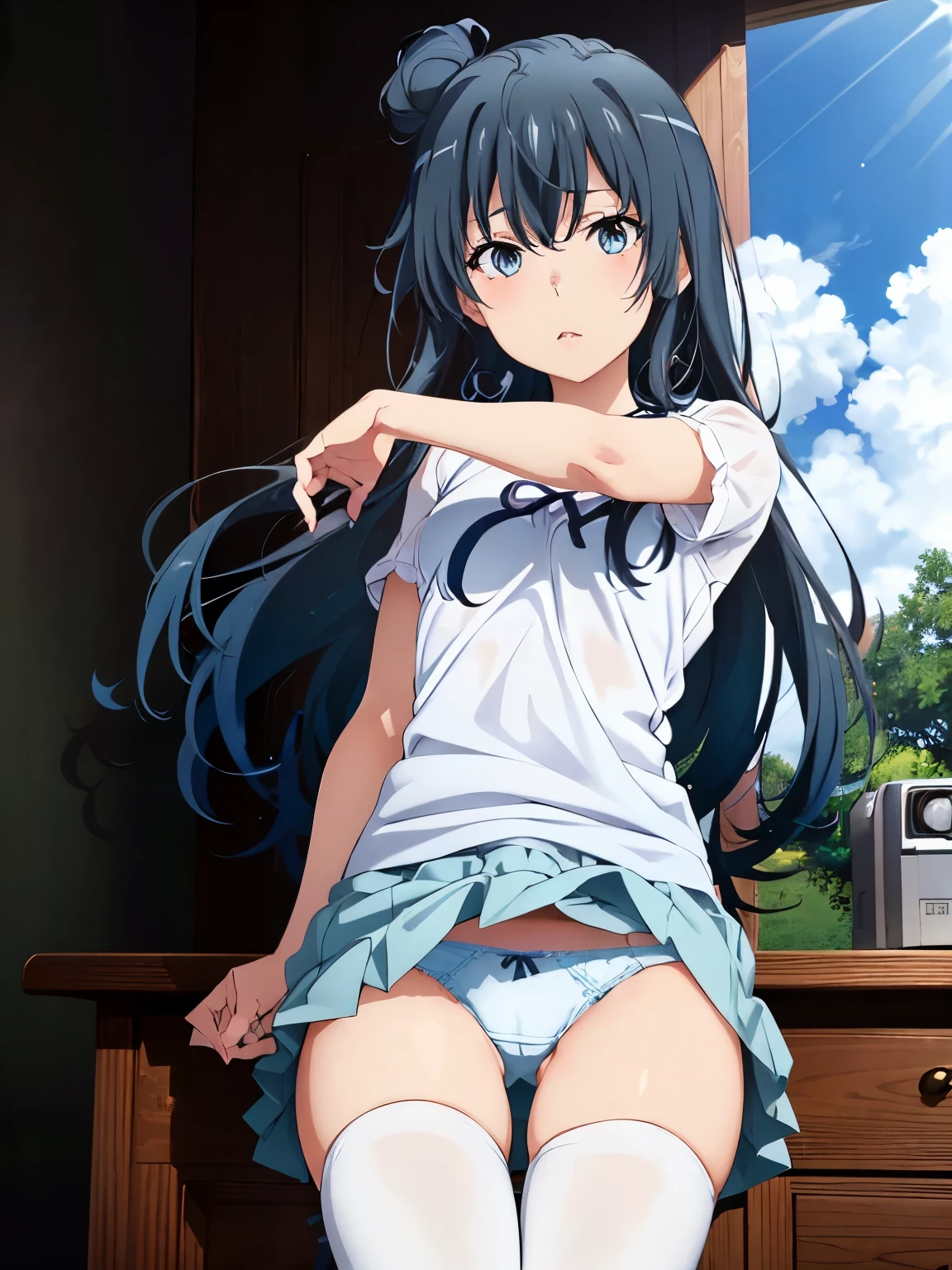 anime girl in bikini standing on a beach with palm trees, wallpaper anime blue water, 4 k manga wallpaper, anime moe artstyle, anime! 4k, anime! 4 k, seductive anime girl, 4k anime wallpaper, ultra hd anime wallpaper, realistic bikini, marin kitagawa fanart, [ 4 k digital art ]!!, ecchi anime style, anime girl sitting on bed with arms crossed, an anime drawing by Jin Homura, pixiv, shin hanga, anime moe artstyle, cute anime girl, marin kitagawa fanart, small curvy , nagatoro, anime best girl, anime visual of a cute girl, young anime girl, an anime girl, pretty anime girl, anime girl, ighly detailed、​masterpiece、top-quality、Ultra-high decomposition energy A、8K High Resolution、Photogenic clarity、A detailed eye、Gradation、perfect anatomy body proportions ,hard disk、nffsw (English) ,Nikon Z9 80mm Lens , masutepiece、Model Standing、Light blue panties made of lace material、White tight t-shirt、The dress is made of white lace material(((Show me all my panties)))、(((The skirt is definitely worn)))、(((Lift skirt hem)))、panties focus、too bright natural light、Sunshine、Detailed lace panty pattern、Ordinary panties、(((while standing, Lift your skirt to show your panties to the camera)))、(((Beautiful alignment and snow-white teeth)))、(((Lift the skirt bigger and、 bigger,、Show your panties to the camera)))、Ultra Slim Body, Big breasts、Body type of slender model、Beautiful posture, In the subway、extremely highly detailed、​masterpiece、Top  Quality、超High Resolution A、8K high-definition、Photogenic clarity、A detailed eye、gradation、perfect anatomy body proportions ,hard disk、NFFSW (english) (english) (english) (english) , nikon z9 80mm lens , masutepiece、Model Standing、Light blue panties made of lace material、White tight t-shirt、The dress is made of white lace material(((Show me all the leggings)))、(((The skirt is definitely worn)))、(((Lift skirt hem)))、Leggings Focus、Natural light that is too bright、sunshine、(((While standing, Lift the skirt and show the panties to the camera)))、(((Beau
