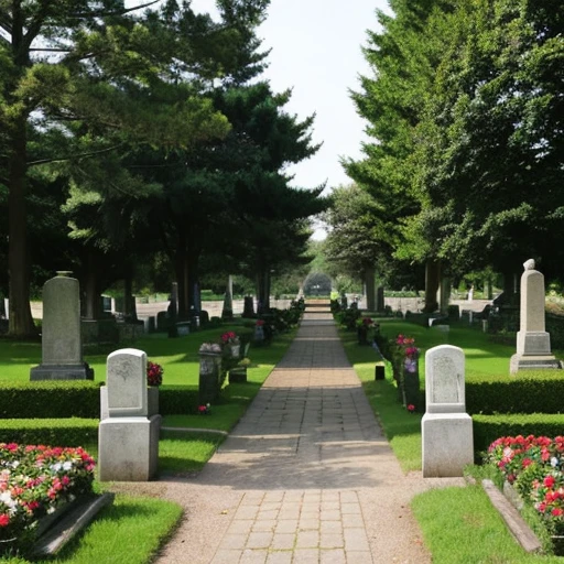 Entrance to a cemetery surrounded by nature on a vast site overseas, like the one pictured here.。No gravestone。Roses are planted at the entrance