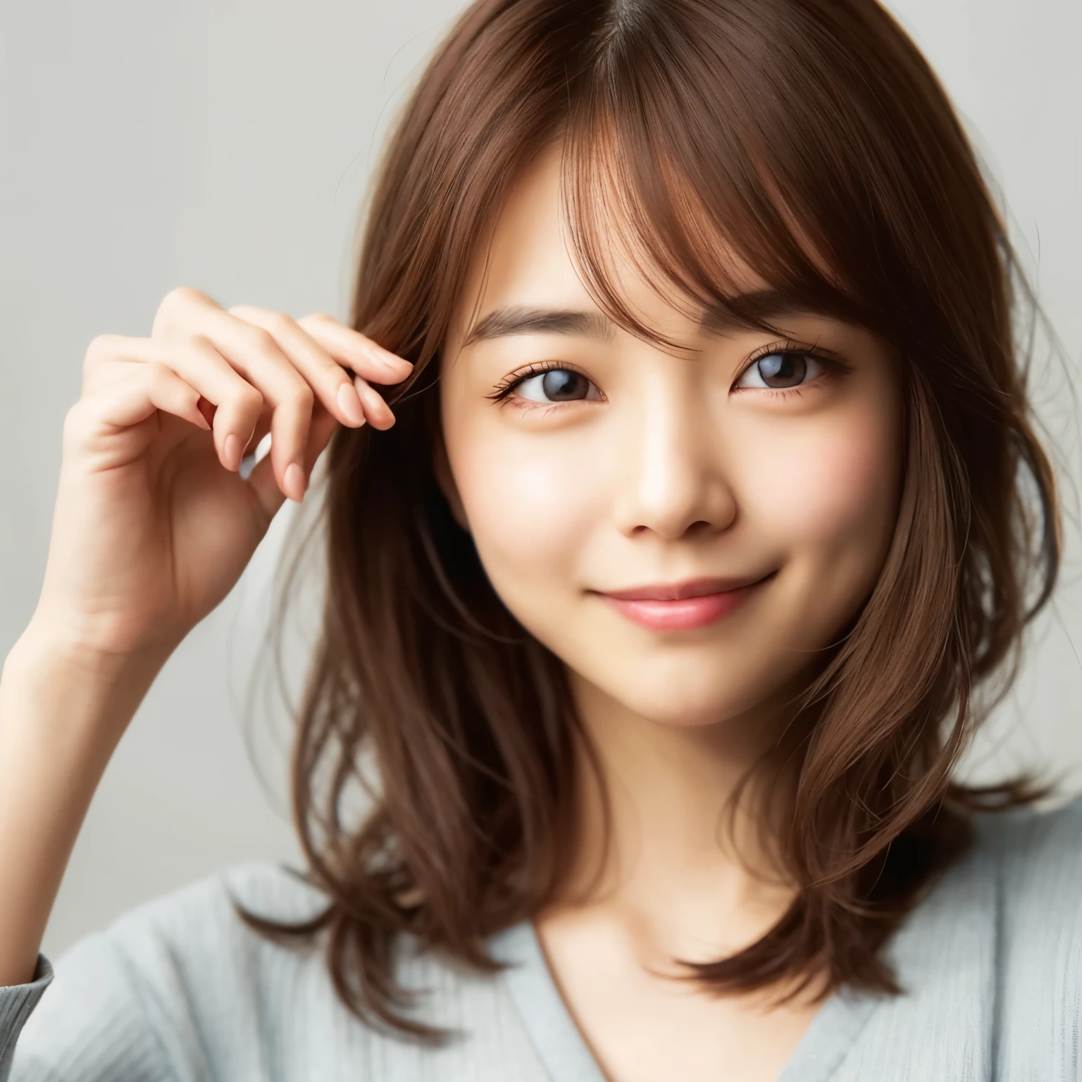 arafed asian woman with long brown hair and blue eyes, young adorable korean face, cute韓国の女優, with cute - 細かい - 顔, girl cute、well-groomed face, cute、well-groomed face, cute - 細かい - 顔, with short hair, Korean female actress, beautiful japanese girl face, beautiful young korean woman, soft smile, A slightly cute smile