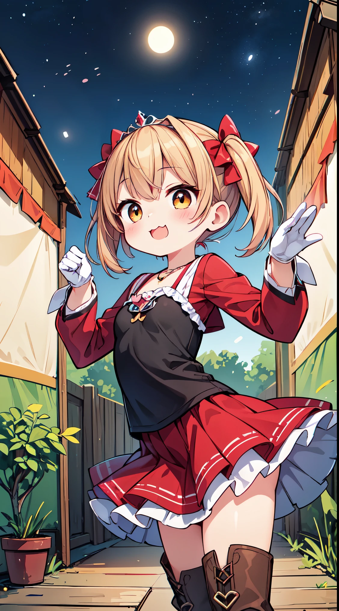 (8k, RAW photo, best quality, masterpiece, highres, absurdres, ultra detailed:1.3), (Photography, realistic, photo-realistic:1.4), (beautiful natural lighting, beautiful deatailed shadow, beautiful detailed glow :1.4), atmospheric,
BREAK 1 beautiful girl,(Cute:1.5),(Chibi:0.5),(kawaii:2),(Loli:2),(7 year old girl),(Solo:1.65),BREAK,(flat chest:1.2,),Clear skin,Beautiful skin,Shy,One beautiful,Colossal tits,BREAK (Hair Bow, reddish brown hair, Twin-tail:1.55),(Brown eyes, long eyelashes, Double eyelids:1.4),Shiny skin,BREAK,Star \(symbol\, (gloves, White Gloves:1.3), (bug, Dress,polka dot:1.3) ,(bear foot:1.2), (grin,blush:1.45),
BREAK
arched back,
contemporary performance,spiral,perfect hands,
red dress,decorated gold,
magical girl who releases intense flame magic,
BREAK
best quality,absurd-resolution,absurd-detailed background,
(beautiful illustration:1.2),Background of swirling flames,
BREAK wakame,wakame,wakame,(cowboy shot, from below:1.4), BREAK manga illustration,manga style,
