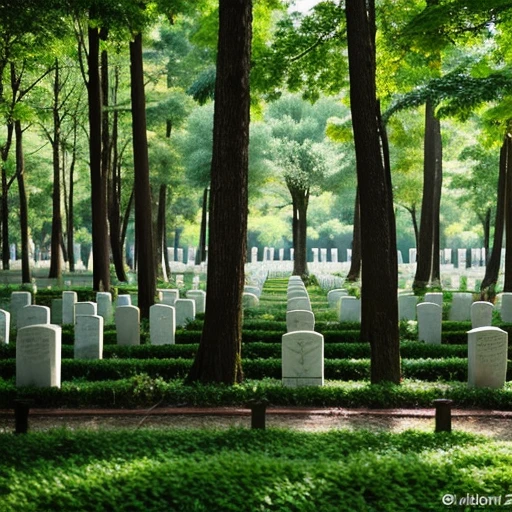 A forest near a photo-realistic cemetery overseas
