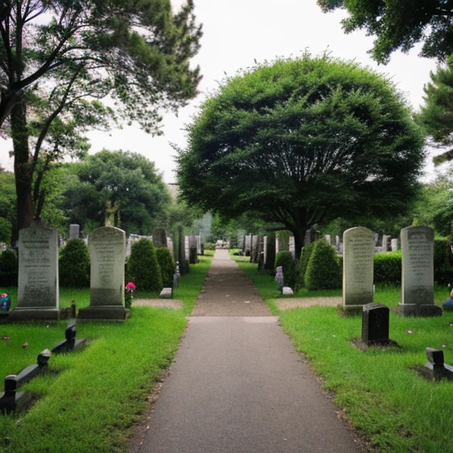 Photo of the entrance to a small cemetery in a small American village covered with trees
