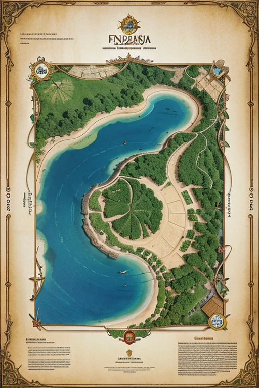crie um mapa de fantasia para um livro com detalhes
