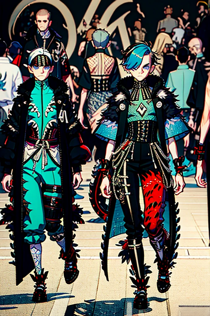 dinosaur monster theme, street wear, male, man, boy, avant garde fashion, wearable art, couture, oversized clothing, skintight clothing, fullbody
