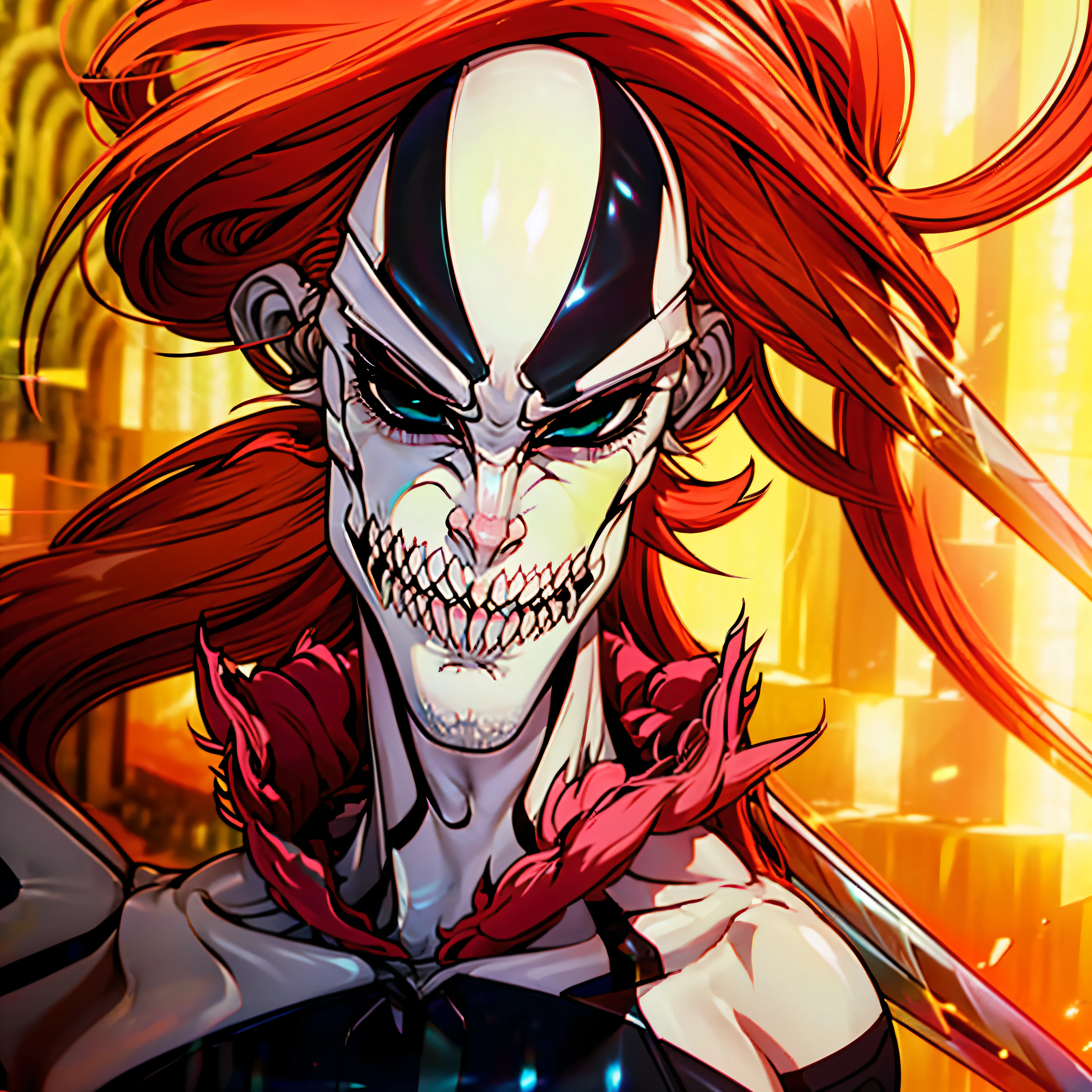 Character ((Male)) , Orange Hair Ichigo Bleach style , One (( Samurai)) , Black Eyes , (( CUTE )) , Only One Character , (( Focus on a Character )) , Digital Anime combat Pose, Powerful , Beautiful Man , Sword,multidimensional geometric wall PORTRAIT, arte, Chibi, Yang08k, lindo, Colouring, Primary works, qualidade superior, melhor qualidade, Arte Oficial, Beautiful and Aesthetic, varied multi etc. --v 6 --s 1000 --c 20 --q 20 --chaos 100
