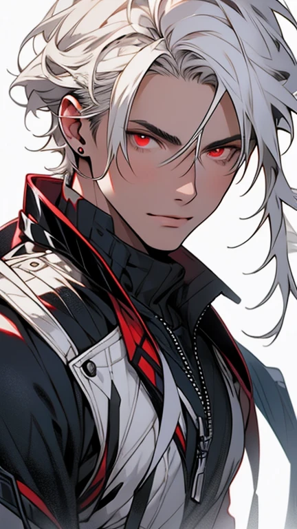best quality, works, (realistic: 1.2), 1 boy, white hair, red eyes, front, detailed face, beautiful eyes 