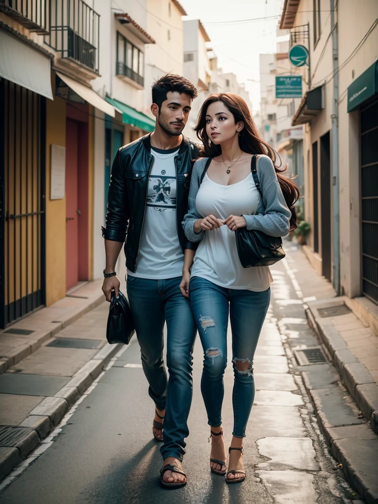 Casal bonito passeando na rua.