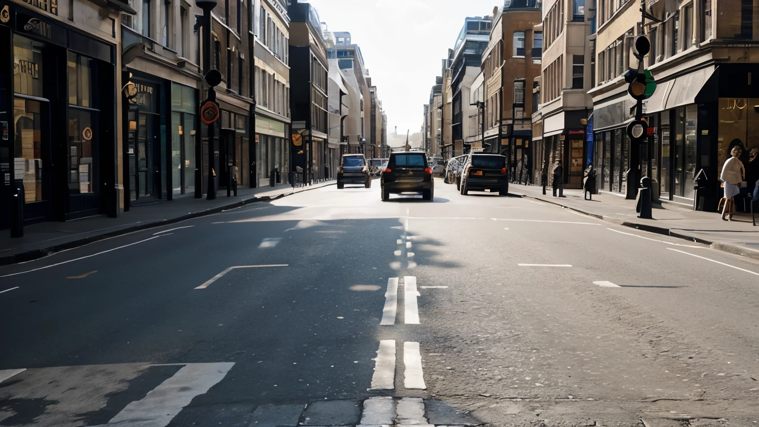 city london streets, sun at 14 oclock on the right