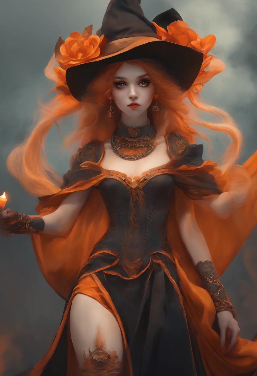 dark art, dramatic lighting, otherworld, best quality, oil painting, gloomy, ((terrifying, ominous, eerie, intense, by Francisco de Goya)), fog, epic art, ((witch burning)), crowd, medieval, (salem witch), 1girl, (ginger girl), (voluptouse), (makeup), (smirking), (sky-blue eyes), (long wavy hair), (orange-copper hair), (huge breasts), wide hips, (huge ass), thighs tights, (perfect legs), gorgeus triadic color scheme, deep shadows and brilliant highlights, atmospheric,