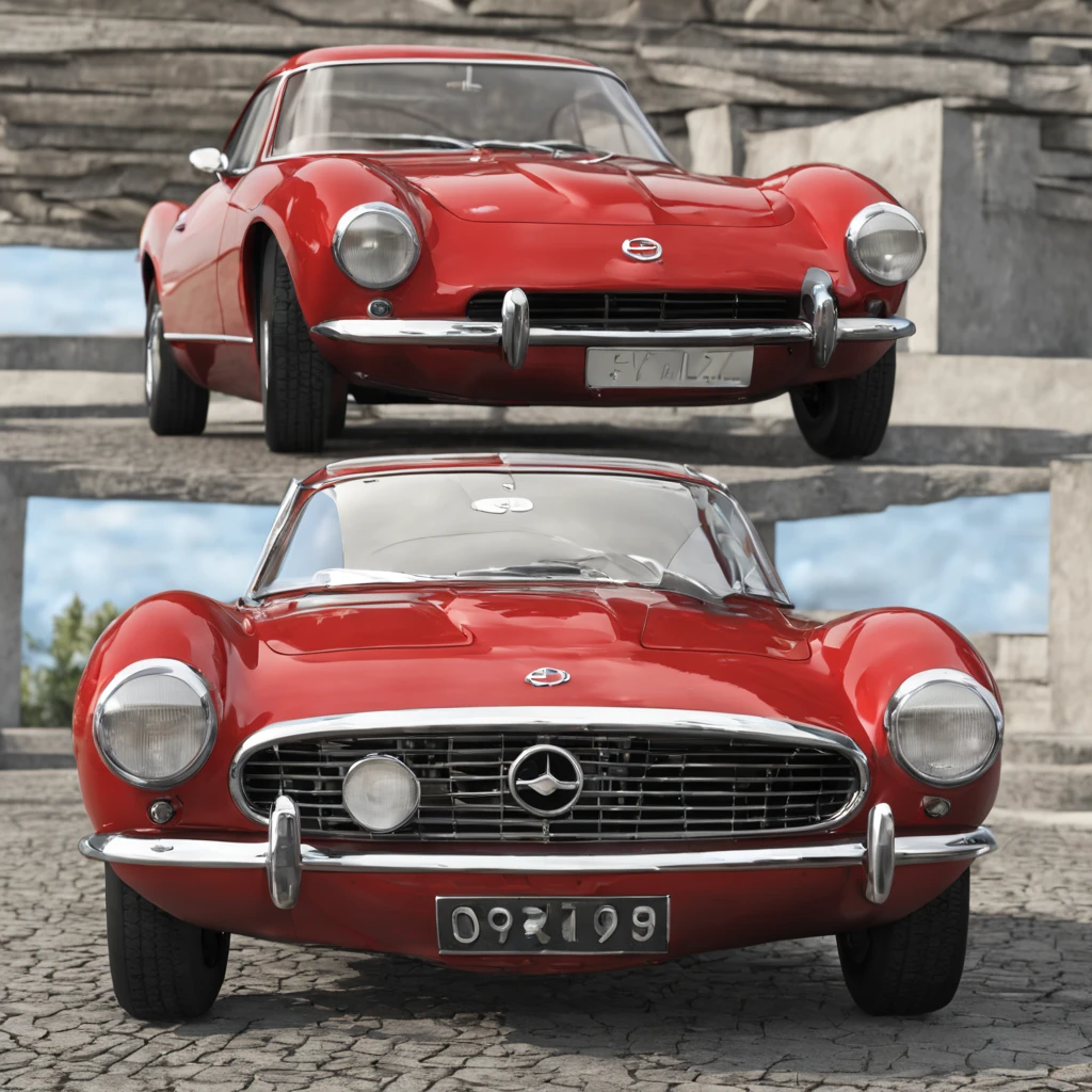 Meisterwerk,Realistisch, Photorealistic, hyperrealistisch, high_resolution, high quality, high details, Opel GT from 1959 in original red as an exhibition piece,4k,8k