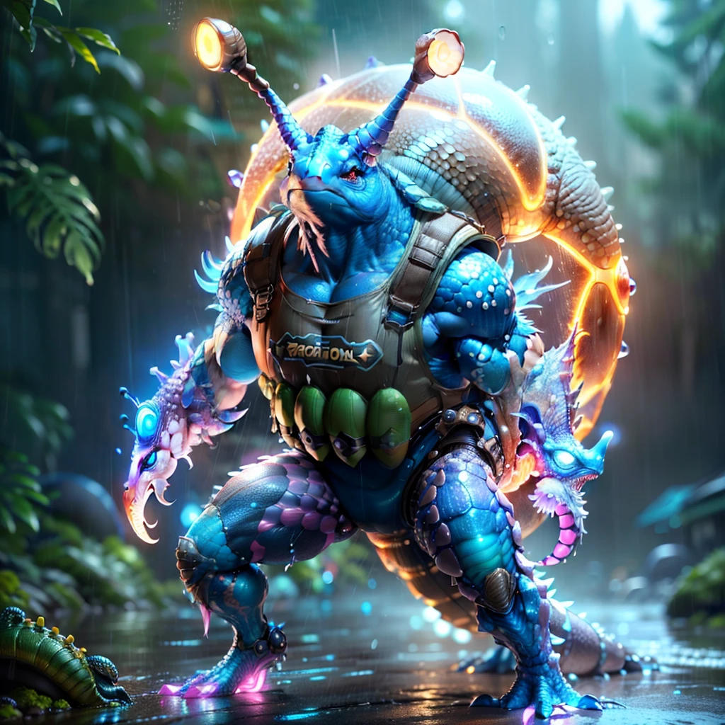 a close up of a snail with a vest on in the rain, rolands zilvinskis 3d render art, amazing 8k character concept art, amazing octane render, 3 d character concept artwork, fantasy character octane render, epic digital concept art, humanoid turtle monster, zbrush contest winner, ultra realistic concept art, zbrush central contest winner