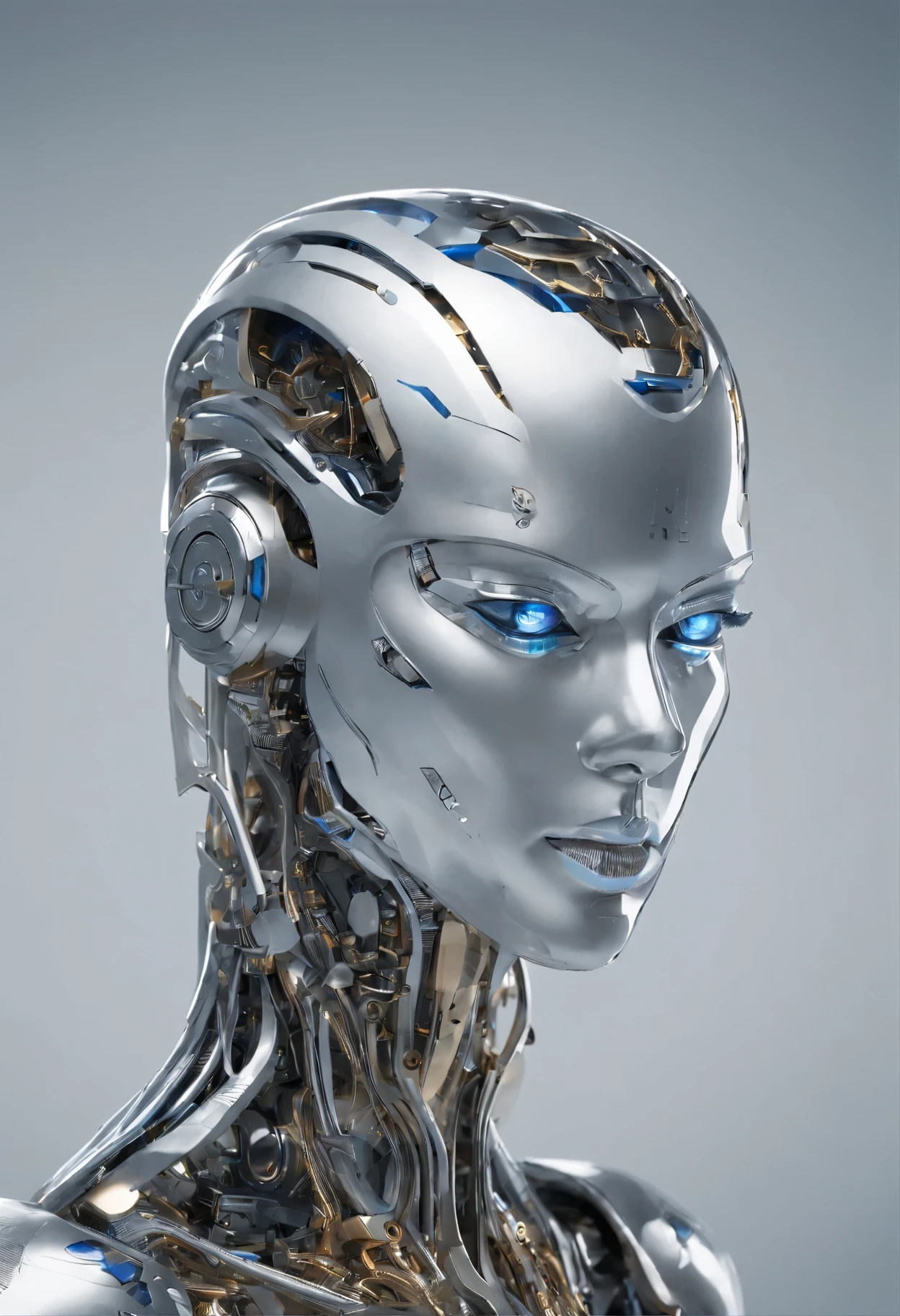 Portraid, Intricate 3d rendering of highly detailed beautiful ceramic female robot, ciborgue, robot parts, 150mm, beautiful studio soft light, Luz de aro, detalhes vibrantes, ciberpunk de luxo, RENDA, surreal, Anatomia , facial muscles, fios de cabo, microchips, elegance, fundo bonito, Octane rendering, Estilo HR Giger, 8k, melhor qualidade, obra de arte, illustration, Muito delicado e lindo, muito detalhado, realista, uniforme, ( fidelidade, fidelidade: 1.37), splendid, detalhe fino, obra de arte, melhor qualidade, arte oficial, Papel de parede realista Unity 8K muito detalhado, absurdo, Inacreditavelmente absurdoo, robot, capacete prateado, corpo todo, sentar e escrever