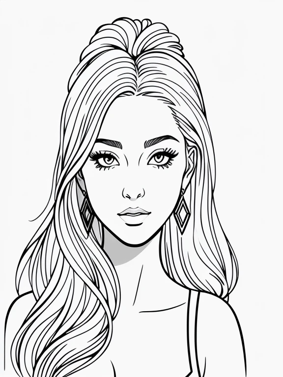 a drawing of a woman with long hair and earrings, lineart behance hd, outline art, line art illustration, bold lineart, clean coloring book page, illustration black outlining, black and white line art, illustration line art style, black and white coloring, beautiful line art, black line art, bold line art, coloring book page, coloring book outline