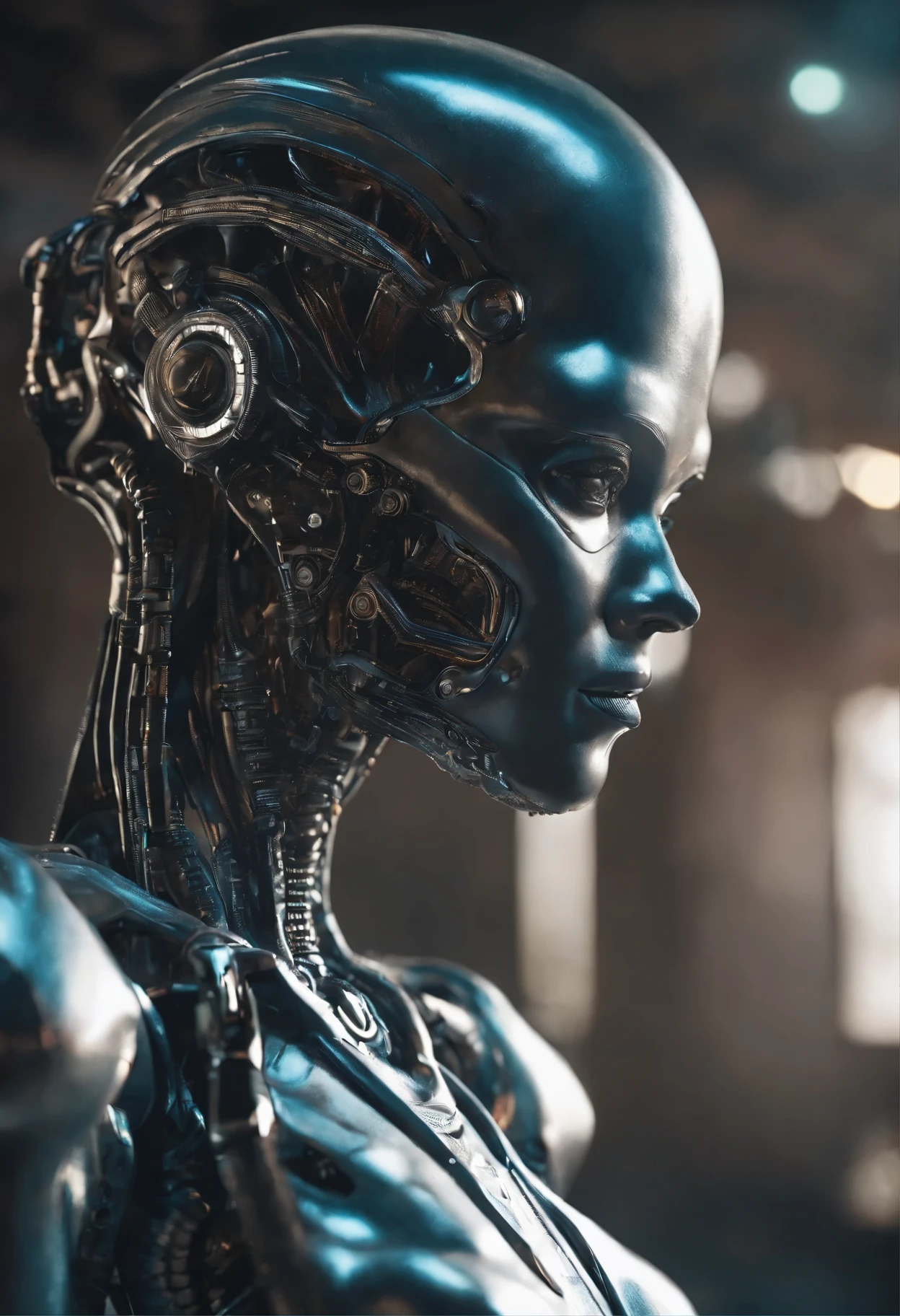 Portraid, Intricate 3d rendering of highly detailed beautiful ceramic female robot, ciborgue, robot parts, 150mm, beautiful studio soft light, Luz de aro, detalhes vibrantes, ciberpunk de luxo, RENDA, surreal, Anatomia , facial muscles, fios de cabo, microchips, elegance, fundo bonito, Octane rendering, Estilo HR Giger, 8k, melhor qualidade, obra de arte, illustration, Muito delicado e lindo, muito detalhado, realista, uniforme, ( fidelidade, fidelidade: 1.37), splendid, detalhe fino, obra de arte, melhor qualidade, arte oficial, Papel de parede realista Unity 8K muito detalhado, absurdo, Inacreditavelmente absurdoo, robot, capacete prateado, corpo todo, sentar e escrever