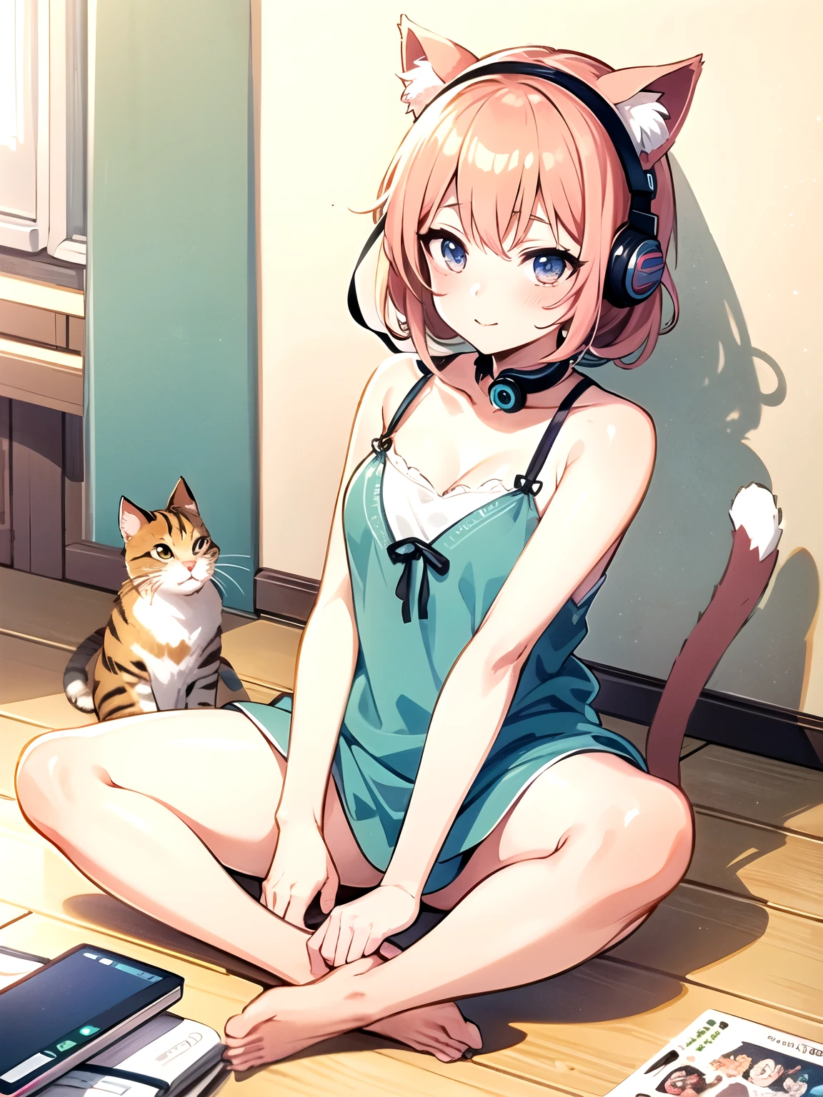 anime girl with headphones and a cat sitting on a desk, anime cat, anime style 4 k, cute anime catgirl, anime art wallpaper 4k, anime art wallpaper 4 k, cute art style, anime catgirl, digital anime art!!, anime art wallpaper 8 k, anime art style, cute anime girl, anime girl with cat ears, anime picture, cute anime