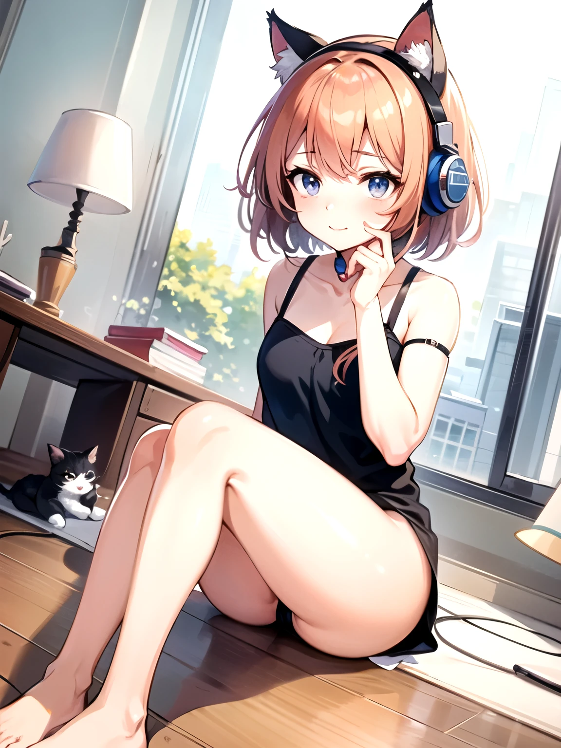 anime girl with headphones and a cat sitting on a desk, anime cat, anime style 4 k, cute anime catgirl, anime art wallpaper 4k, anime art wallpaper 4 k, cute art style, anime catgirl, digital anime art!!, anime art wallpaper 8 k, anime art style, cute anime girl, anime girl with cat ears, anime picture, cute anime