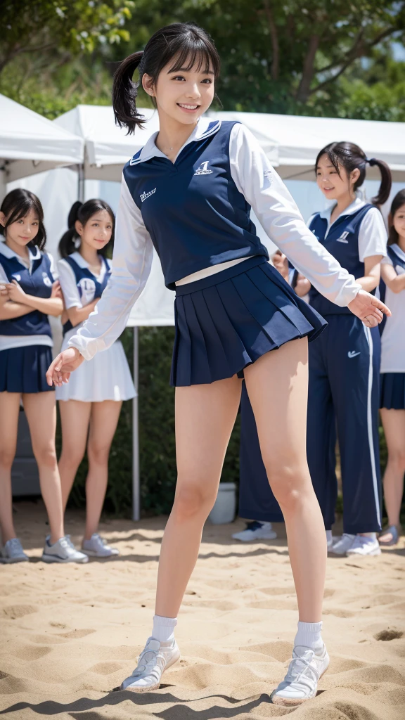super high quality、Masterpiece、超high resolution、depth of field、(Realism:1.4)、(Winning photo、信じられないほどのMasterpiece:1.3) 、original photography、golden ratio、the Extremely Detailed CG Unity 8k Wallpapers、Detailed and complex、The original、high resolution、original photo、(perfect body shape)、Detailed and complex、digital SLR、soft light lighting、(Blurred background characters:1.1)、Sigma 85mm F/1.4、50mm Lenac lighting、north african trade zone、Surreal、color grade,(2 girls, Same height :1.2) ,Rear view, runningning , running, Race, Jumps跃 up and down cheerfully, Couple focus , 快乐地Jumps舞,spread legs, Lift your legs, Jumps, Jumps跃, Jumps跃, dance, Big , japanese girl , (Smile:0.7), Stand side by side , Upper body, Beach volleyball,look back, (Never wear a skirt), Sailor suit, long sleeves, dark blue lantern flower, The fabric of the bloomers is very thin, Realistic ass crack, grinning, Very Shorthair , (High color saturation:1.0), (highly refined skin), (best quality:1.0), (超high resolution:1.0) ,(Photographic Realism:1.0), (Super detailed:1.0), (8k, original photo:1.1)