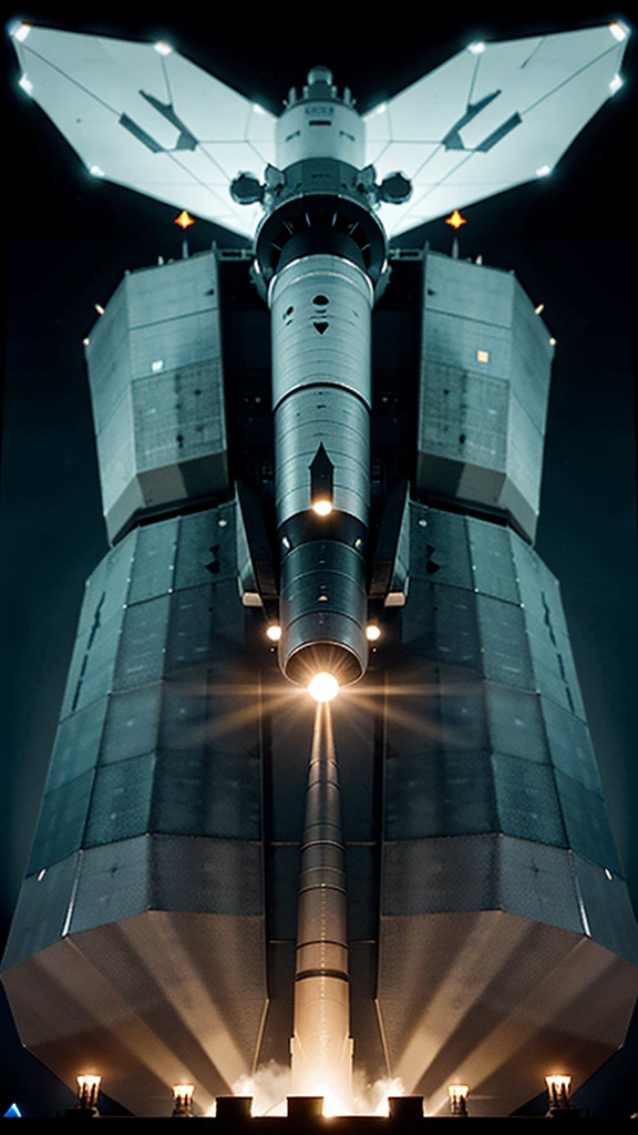 Make a star-shaped space vehicle that is a nuclear-powered and hot warship that is not advanced technology and that moves to be an emperor war armor.
