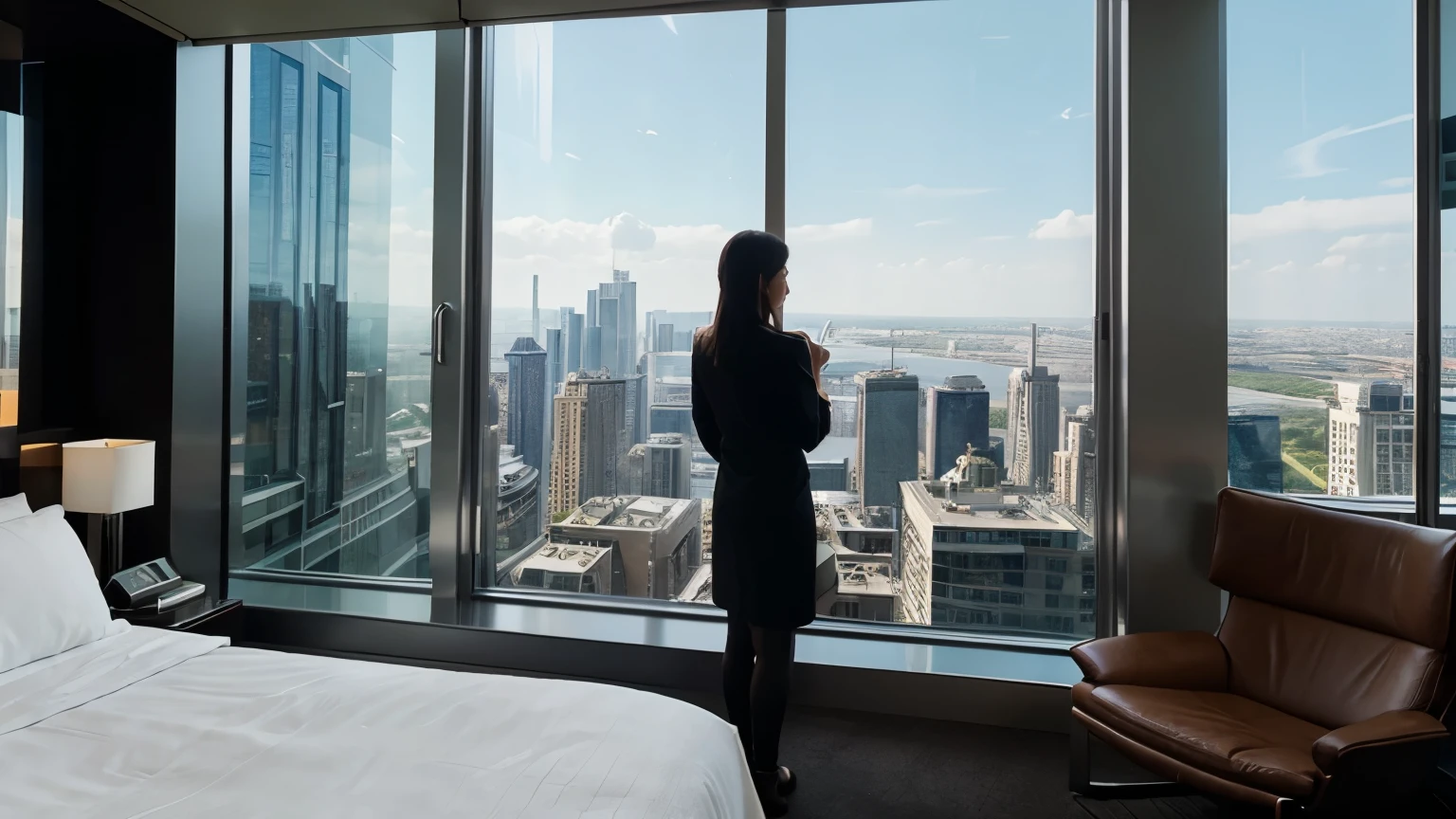 marketing agent looking out in a skyscraper suite