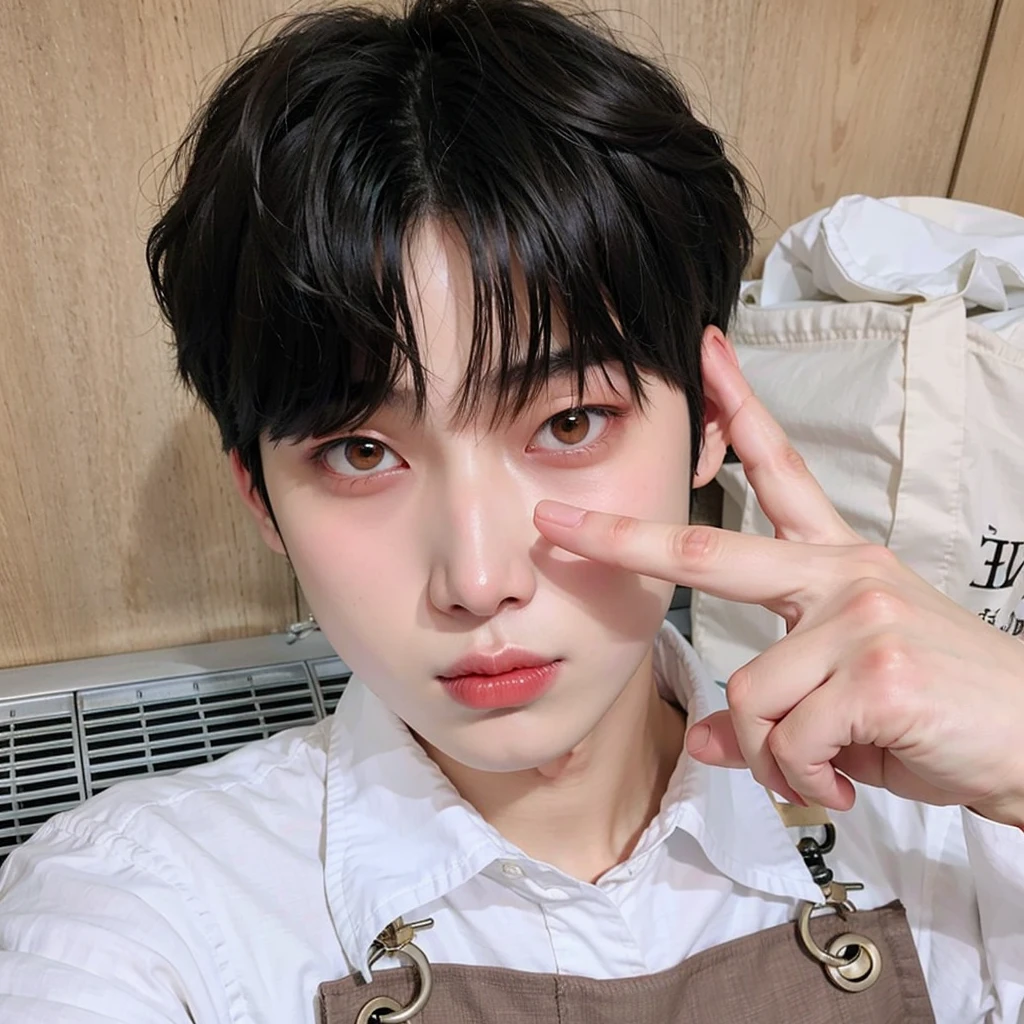 tem um homem com cabelo loiro curto e camisa branca, Kim Sunoo, male Ulzzang, sunoo kim, adorable and pale korean face, profile picture with headshot, com cabelo curto loiro, Ulzzang, olhos azuis, he has fox ears on his head 