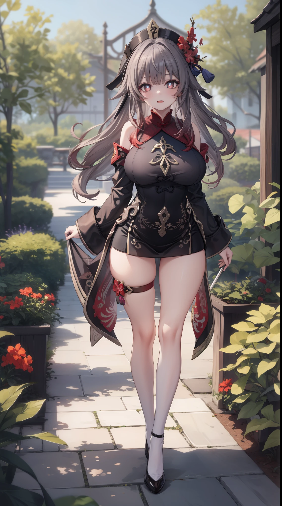 HuTaoV4, (Beautiful,Huge_Breasts:1.3),
BREAK
, 1girl, solo, Standing in the garden, full body, full figure,
BREAK
, in Garden background, garden, 
BREAK
, HuTaoV4
BREAK
, official art, extremely detailed CG unity 8k wallpaper, perfect lighting, Colorful, (best_quality:1.0), ultra high res,4K, ultra-detailed, 8K, HDR, high resolution,  absurdres:1.2, film grain, blurry background, (vibrant_color:1.2), (beautiful_face:1.5), (narrow waist),