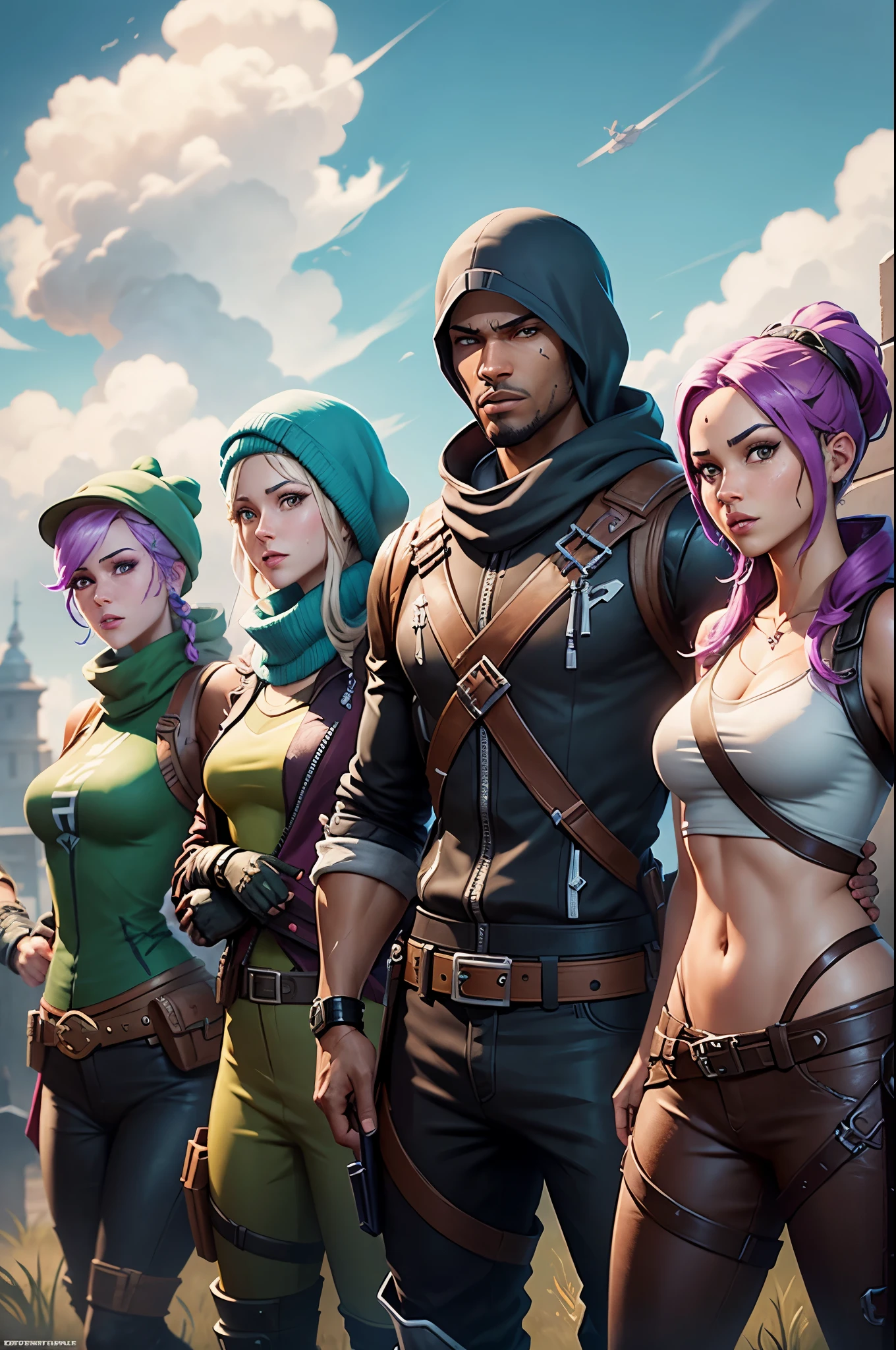 a new promotional poster for the game FORTNITE, including a group of SKINS characters from the game