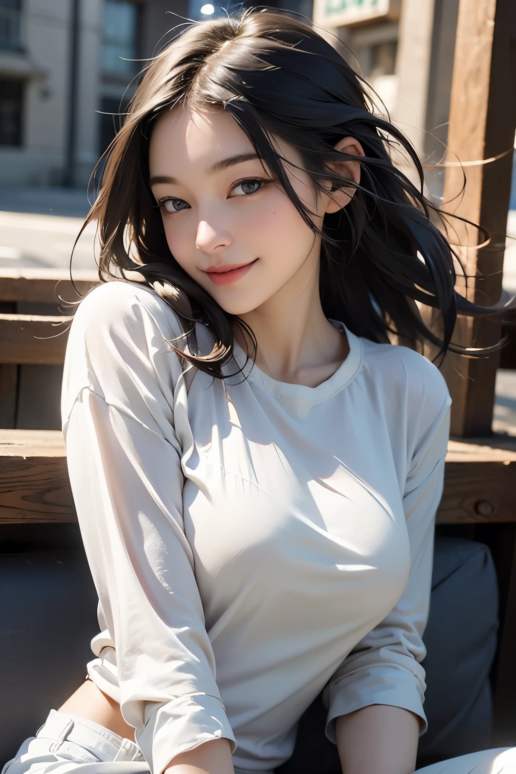 (realistic, photo-realistic:1.37),(8K, RAW photo, highest quality, masterpiece:1.2), cute, super detailed,heart-shaped eyes,Physically based rendering, ultra high resolution, Kodakvision Color, Shot with Aricum LT camera, Bokeh, sharp focus,
looking at the viewer,photorealistic,realistic, alone, photorealistic, highest quality,highly detailed face,highly detailed eyes and face, beautiful and fine eyes,disorganized, incredibly disorganized,unforgettable smile,messy hair, floating hair, ,